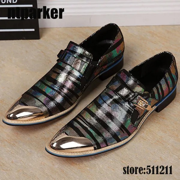 Ntparker-мужские туфли-оксфорды, обувь из натуральной кожи, мужская деловая обувь, обувь золотого цвета с металлическим носком, дизайнерские модельные туфли, мужская обувь, EU38-46!