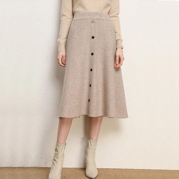 Осень/Зима 2022 новая юбка 100% мериносовая шерстяная юбка женская утепленная юбка-зонтик Свободная Вязаная Шерстяная корейская мода