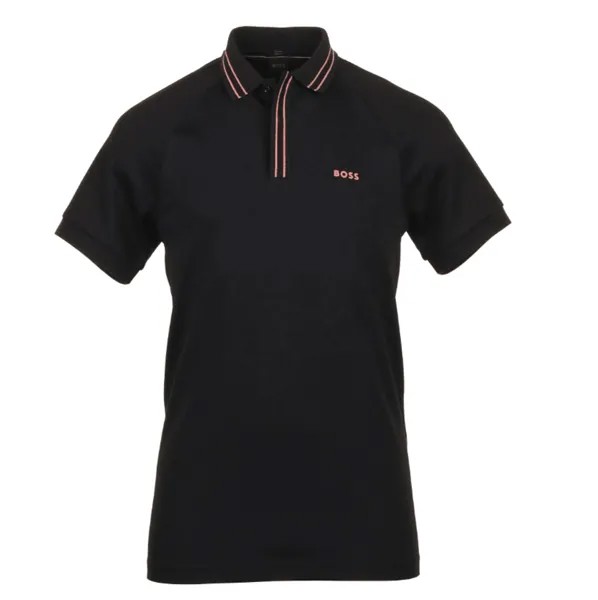 Мужская футболка-поло приталенного кроя Paule 2 Hugo Boss из хлопка с розовыми полосками, черный