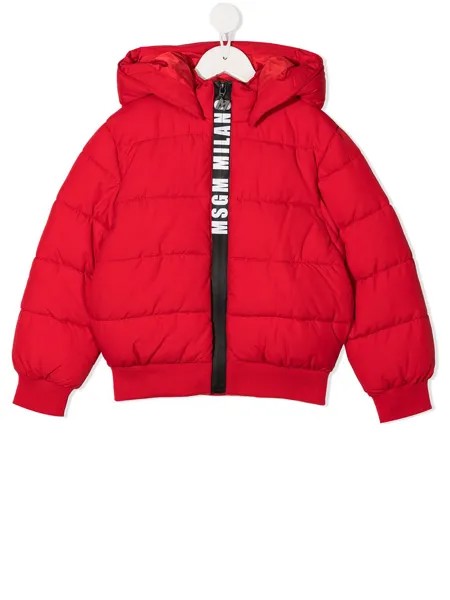 MSGM Kids пуховик с логотипом и капюшоном