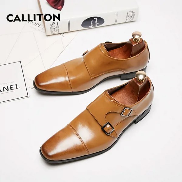 Мужские кожаные туфли CALLITON, японские деловые классические туфли из натуральной кожи с пряжкой, маленькие квадратные туфли для офиса и свадьбы, новинка 2022