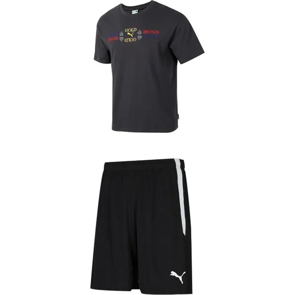 Повседневная спортивная мужская черная с короткими рукавами + шорты Puma, черный