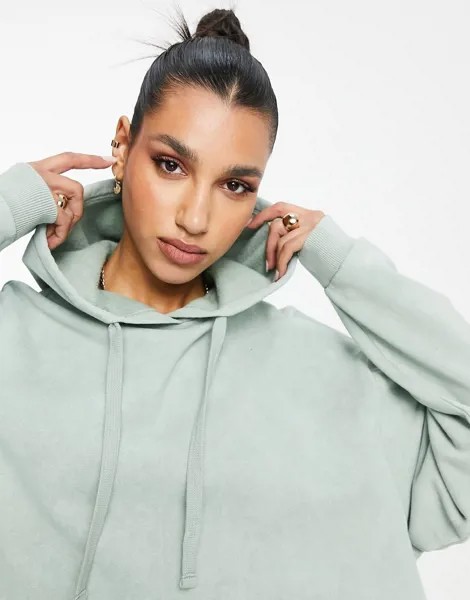 Шалфейно-зеленый выбеленный худи в стиле oversized ASOS DESIGN-Зеленый цвет