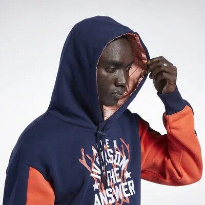 Reebok Iverson Basketball Fleece Hoodie Mens Vector Navy Sportswear Sweatshirt
