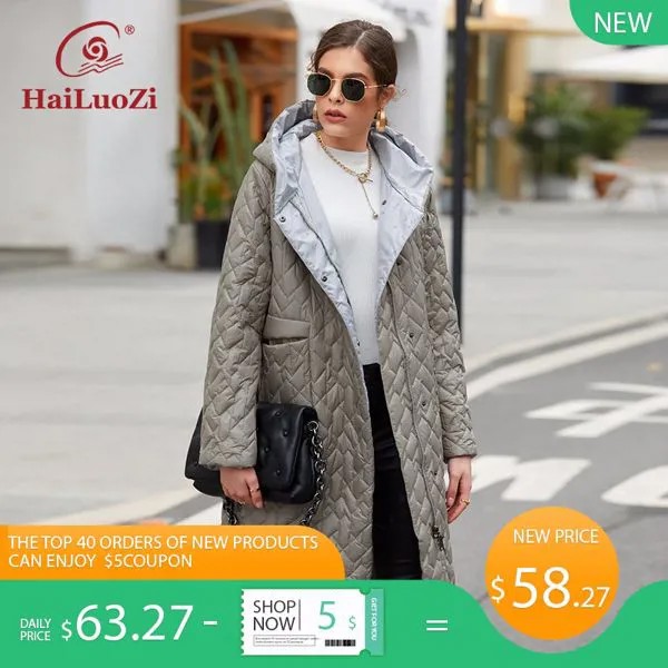 HaiLuoZi новая весенняя куртка для женщин 2022 длинное женское пальто теплая Повседневная парка модная декоративная стеганая одежда с капюшоном ...