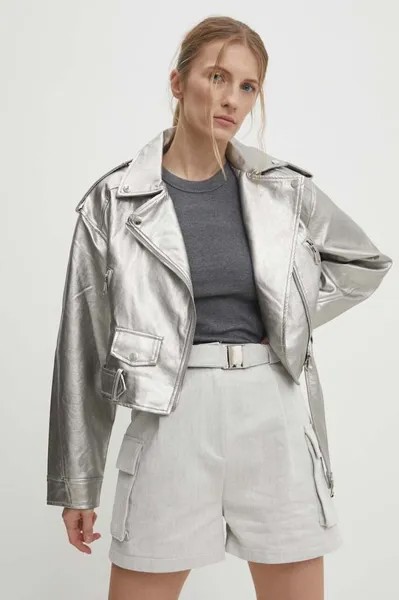 Кожаная куртка Answear Lab, серебряный