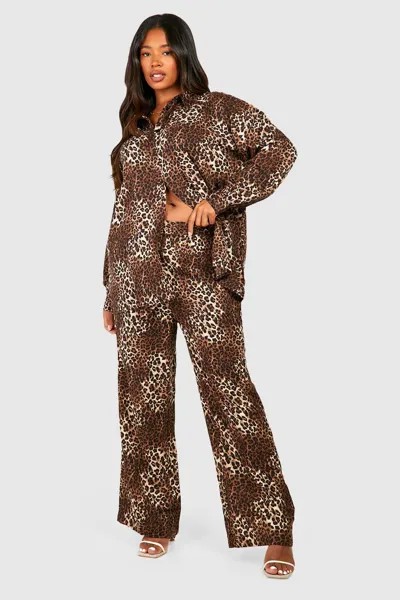 Леопардовая рубашка и брюки, из двух частей Boohoo, коричневый