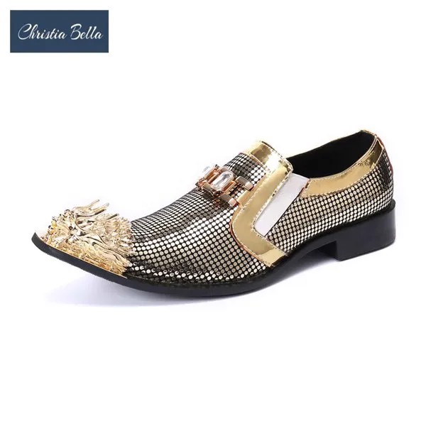 Итальянские Блестящие модные золотистые туфли с острым носком, свадебные туфли, деловые кожаные туфли
