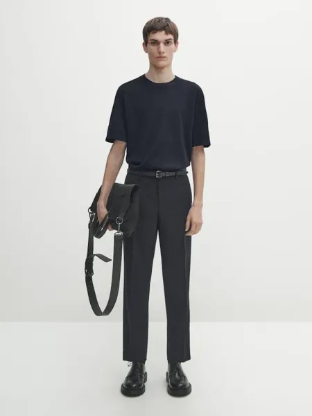 Футболка с короткими рукавами из смесовой шерсти Massimo Dutti, синий