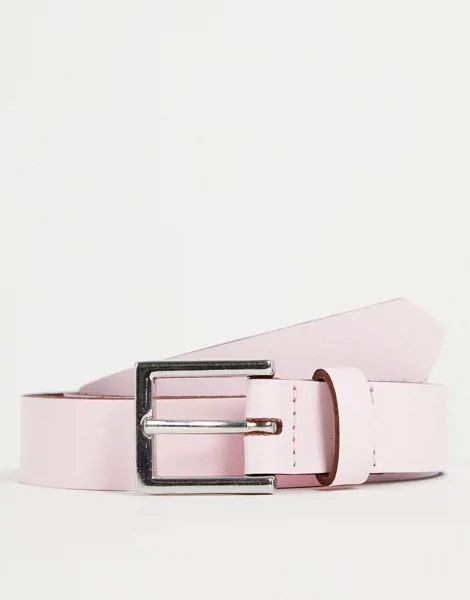 Узкий кожаный ремень светло-розового цвета ASOS DESIGN-Розовый цвет