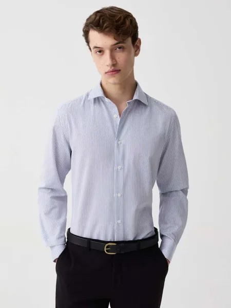 Рубашка Slim-Fit в тонкую полоску, цвет white/blue