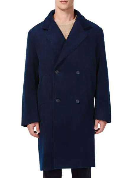 Двубортное пальто из смесовой шерсти Hyden Yoo, темно-синий