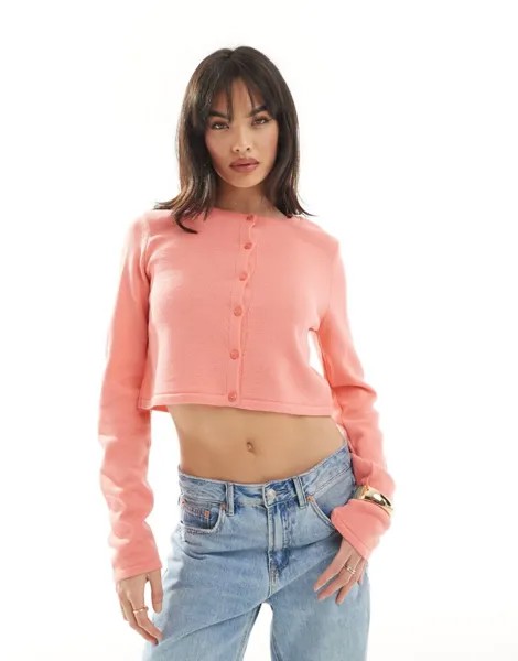 Персиковый короткий вязаный кардиган с круглым вырезом ASOS DESIGN