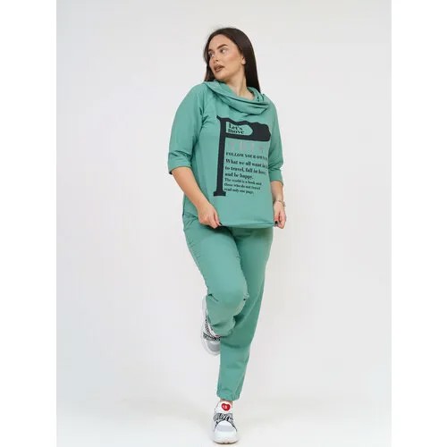 Костюм BUY-TEX.RU, толстовка и брюки, повседневный стиль, полуприлегающий силуэт, пояс на резинке, трикотажный, капюшон, размер 58, зеленый
