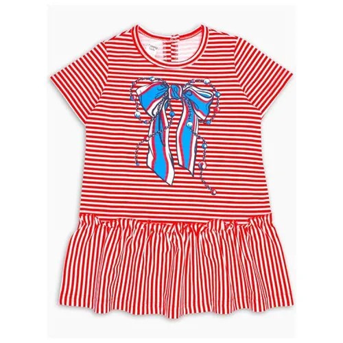 Платье Веселый Малыш размер 128, красный/белый/синий