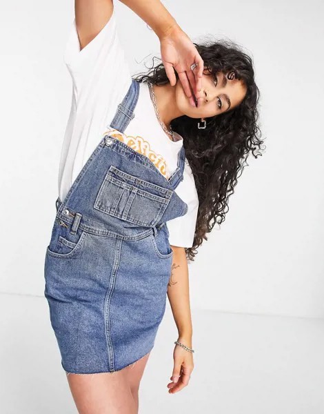 Синий выбеленный сарафан из денима ASOS DESIGN-Черный