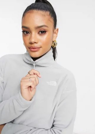 Светло-серый укороченный свитшот из флиса на короткой молнии The North Face 100 Glacier