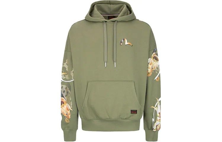 Худи EVISU с принтом кои и татуировкой, зеленый