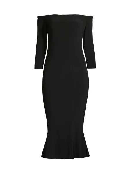 Платье миди «рыбий хвост» с открытыми плечами Norma Kamali, черный