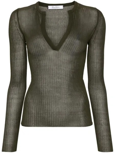 Шелковый джемпер Saggina в рубчик Max Mara, зеленый