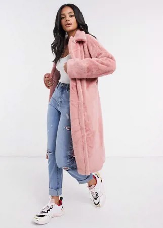 Розовое длинное пальто на пуговицах Missguided-Розовый