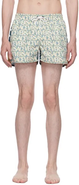 Синие и кремово-белые шорты для плавания по всей длине Versace Underwear