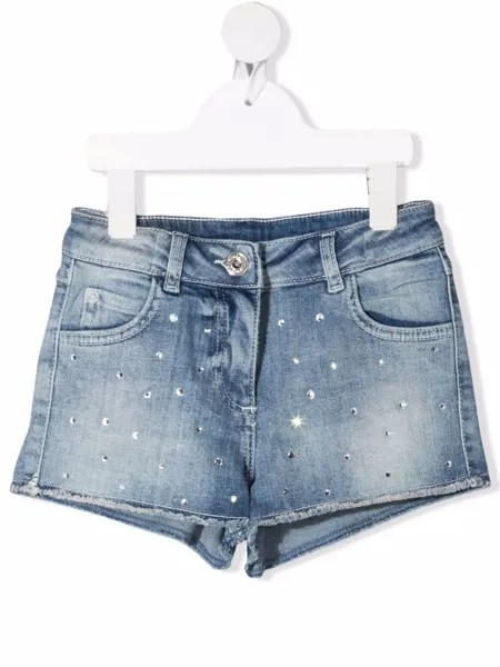 TWINSET Kids джинсовые шорты с кристаллами