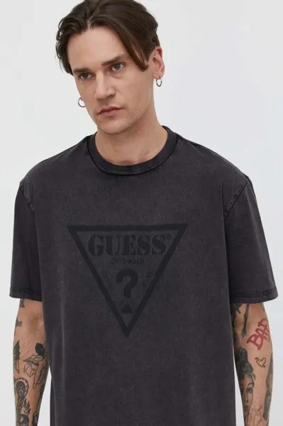 Хлопковая футболка Guess Originals, черный