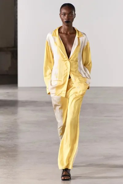 Атласная пижамная рубашка с принтом ZARA, желтый