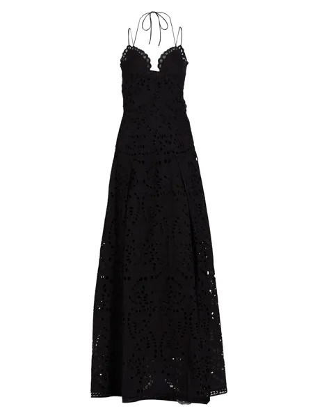 Платье с люверсами и вышивкой в виде бабочек Alberta Ferretti, черный