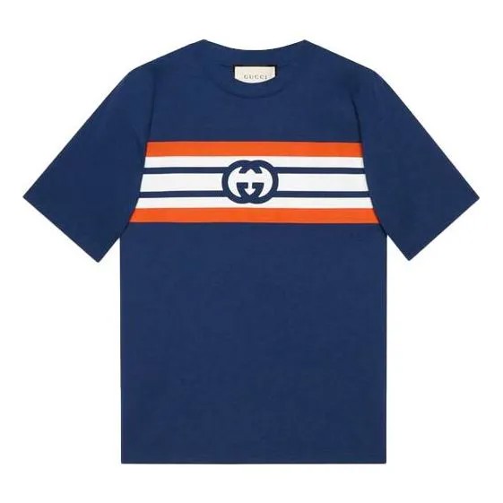 Футболка GUCCI Interlocking G Stripe Print T-shirt 'Blue', синий