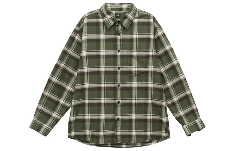 Рубашка унисекс оливкового цвета Uniqlo, оливковый