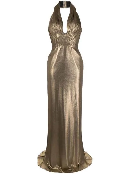 Herve L. Leroux платье с вырезом халтер и эффектом металлик