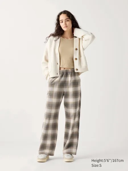 Фланелевые брюки клетчатые Uniqlo, бежевый
