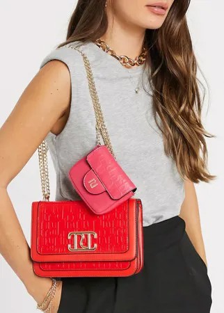 Красная двойная сумка с тиснением в виде монограмм River Island-Красный