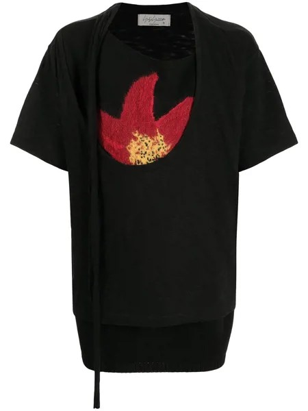 Yohji Yamamoto floral-embroidered layered T-shirt