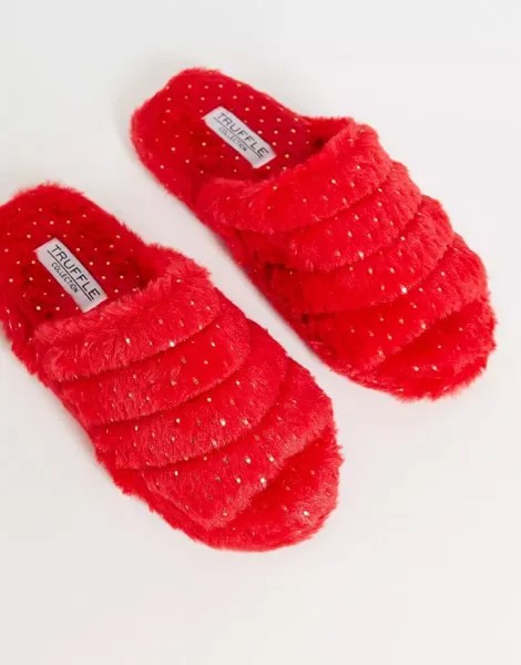 Красные пушистые тапочки с открытым носком Truffle Collection
