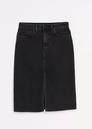 Черная юбка миди в винтажном стиле с разрезом спереди Waven-Черный цвет