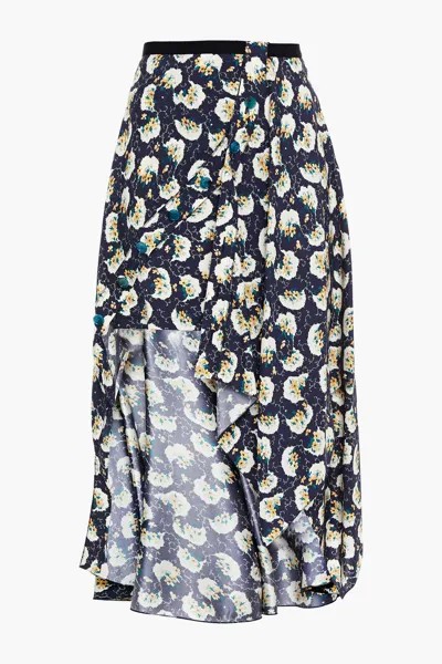 Асимметричная многослойная мини-юбка из шелкового кади с цветочным принтом CHLOÉ, синий