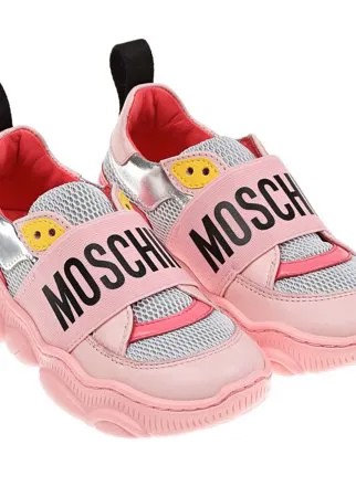 Розовые кроссовки с серебристыми вставками Moschino детские
