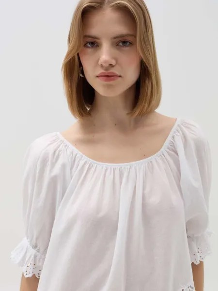Блуза с вышивкой и ажурными деталями Hybrid, цвет optical white