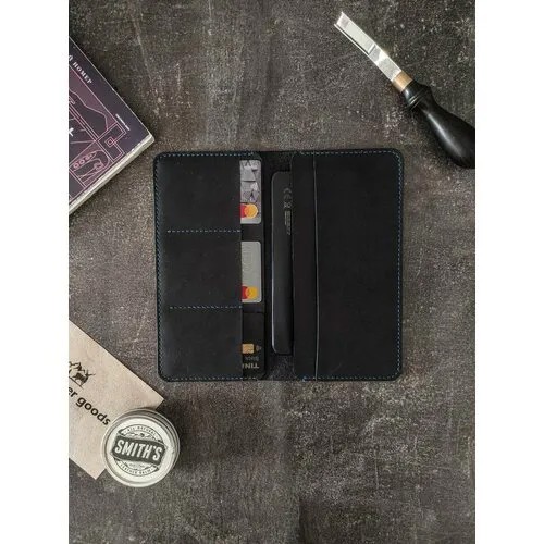 Портмоне J.N. Leather Goods, фактура гладкая, синий, черный