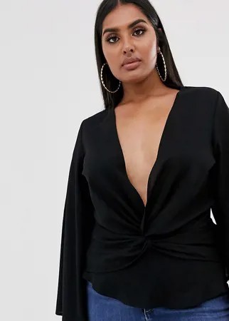 Черная блузка с запахом Missguided Plus-Черный