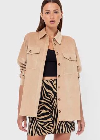 Stradivarius Плотная Рубашка Карго В Тонкий Рубчик Бежевый Xs