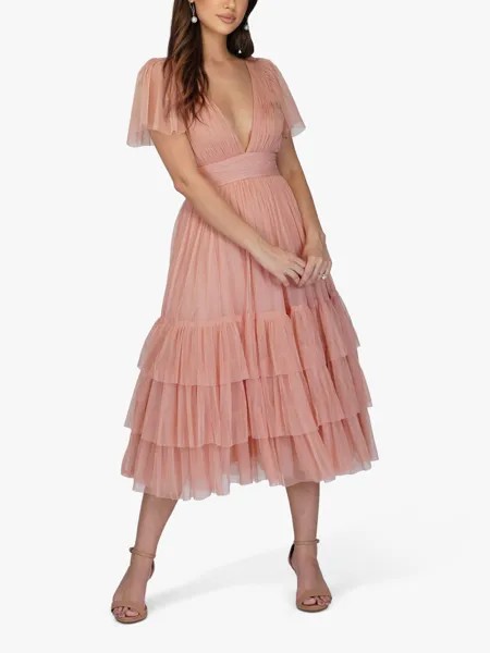 Платье-миди Maddison из кружева и бисера, розовый