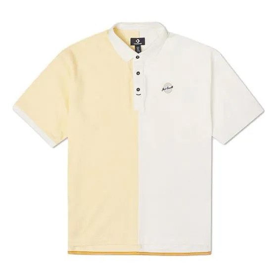 Футболка Men's Converse Splicing Colorblock Lapel Short Sleeve Cream Yellow Polo Shirt, желтый
