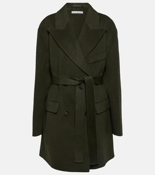 Двубортное шерстяное пальто с поясом Acne Studios, зеленый