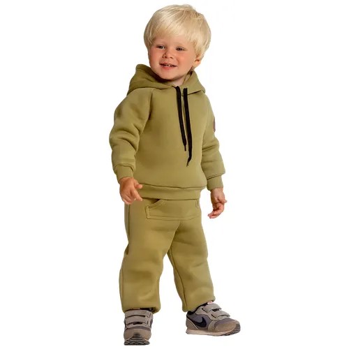 Комплект одежды  Лапушка детский, джемпер и брюки, повседневный стиль, капюшон, карманы, манжеты, размер 86, хаки