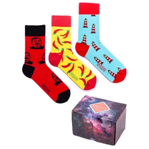 Цветные носки Babushka, набор носков с принтом, 3 пары в коробке, размер 41-46, CMB-10