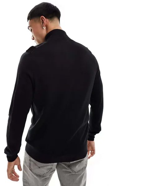 Черный джемпер из шерсти мериноса с молнией в четверть и логотипом Lyle & Scott